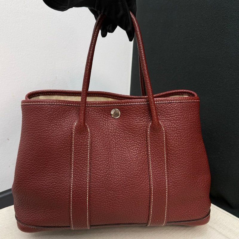 愛馬仕 花園包30 波爾多酒紅銀扣 手提包-5