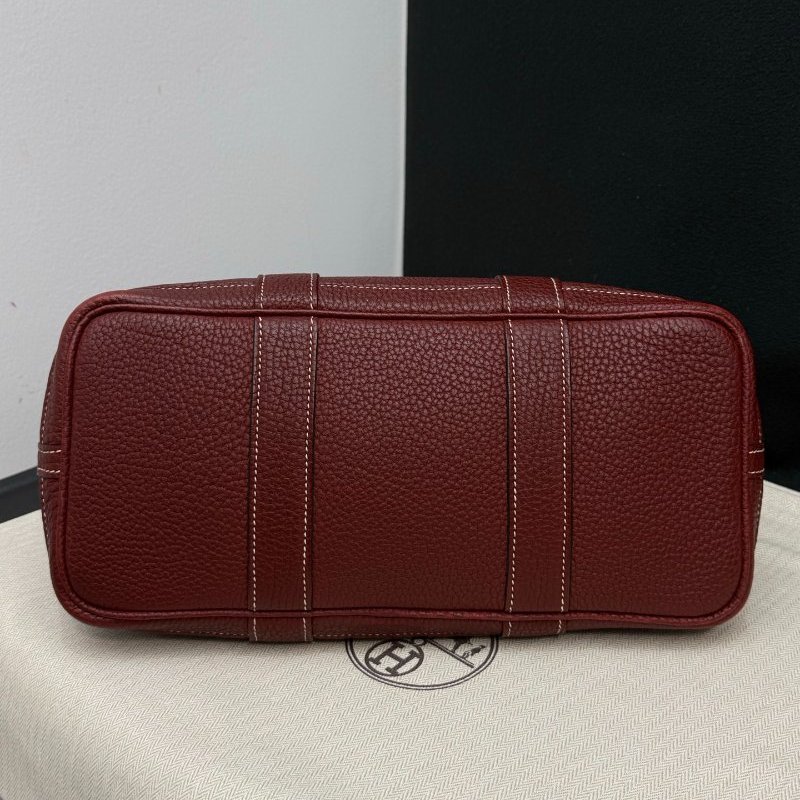 愛馬仕 花園包30 波爾多酒紅銀扣 手提包-7