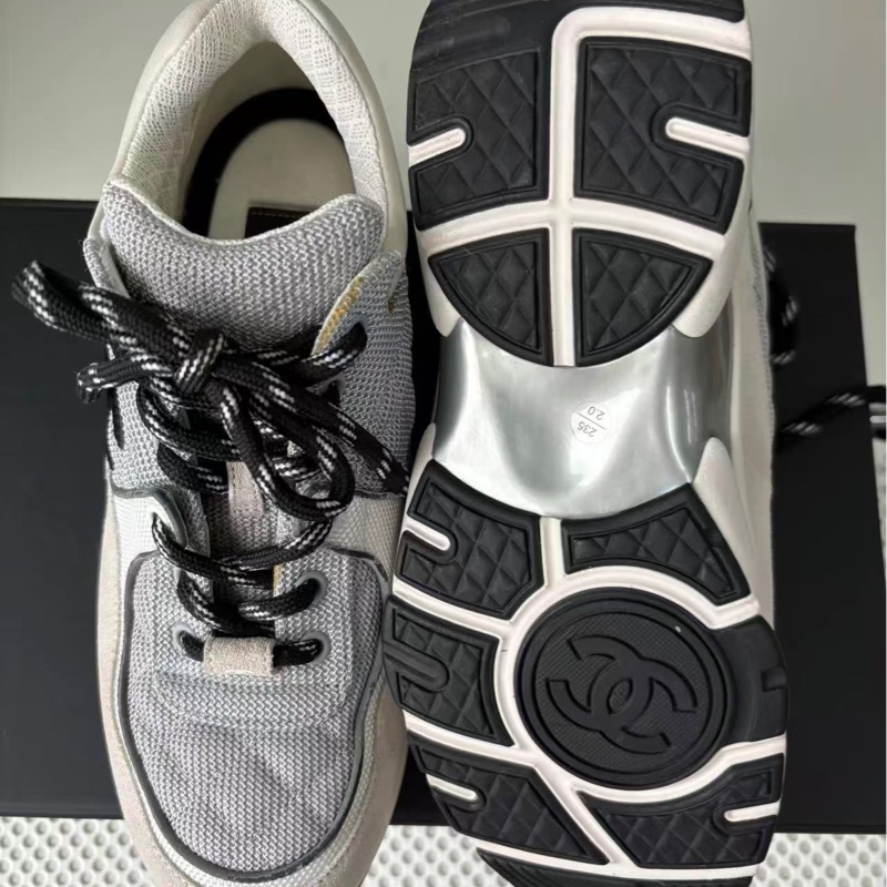 未穿過CHANEL香奈兒小牛皮女款球鞋休閒鞋灰白色 37.5碼-2