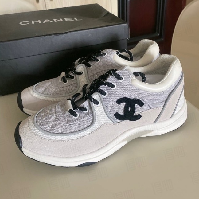 未穿過CHANEL香奈兒小牛皮女款球鞋休閒鞋灰白色 37.5碼-4