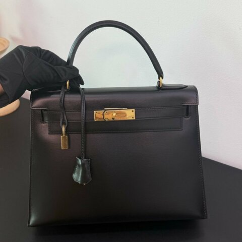 愛馬仕 Kelly28 黑金box外縫 手提包