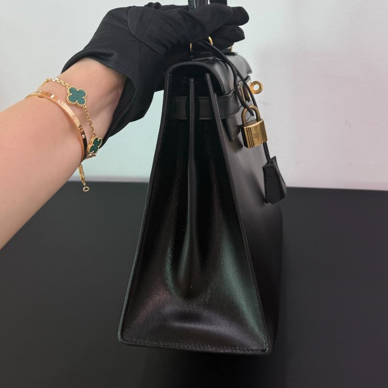 愛馬仕 Kelly28 黑金box外縫 手提包-2