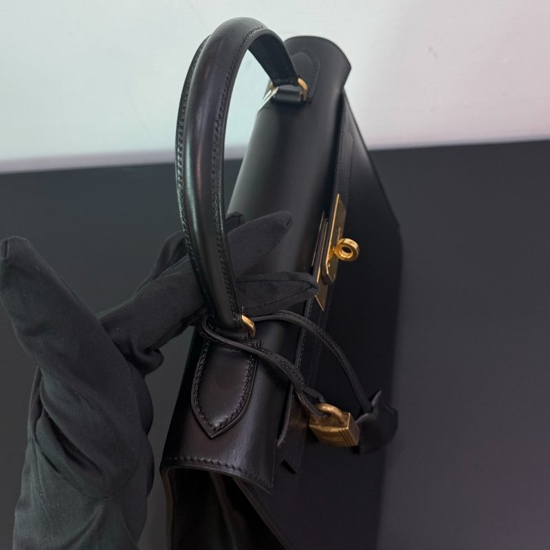 愛馬仕 Kelly28 黑金box外縫 手提包-4