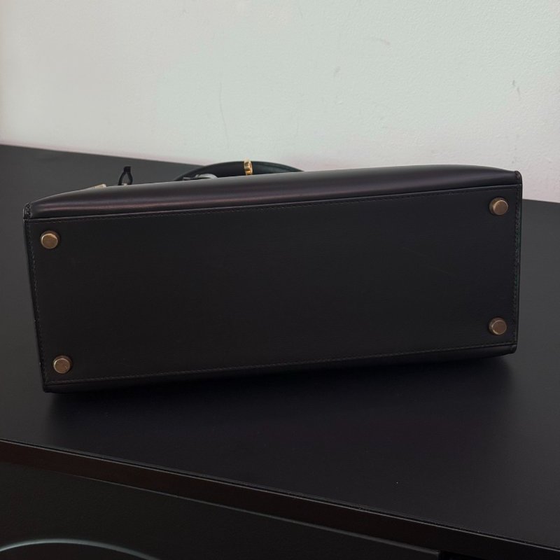 愛馬仕 Kelly28 黑金box外縫 手提包-5