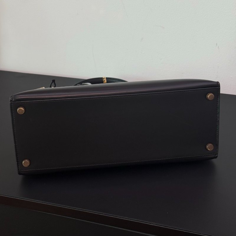 愛馬仕 Kelly28 黑金box外縫 手提包-8