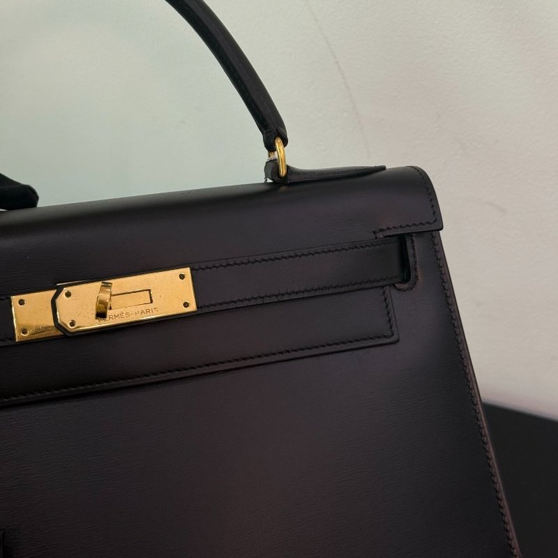 愛馬仕 Kelly28 黑金box外縫 手提包-11