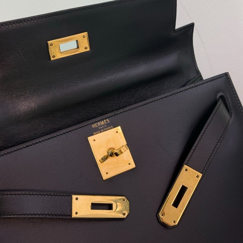 愛馬仕 Kelly28 黑金box外縫 手提包-12