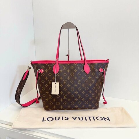 全新品 路易威登/Louis Vuitton 芯片款Neverfull雙麵 經典老花拼火龍果色 中号