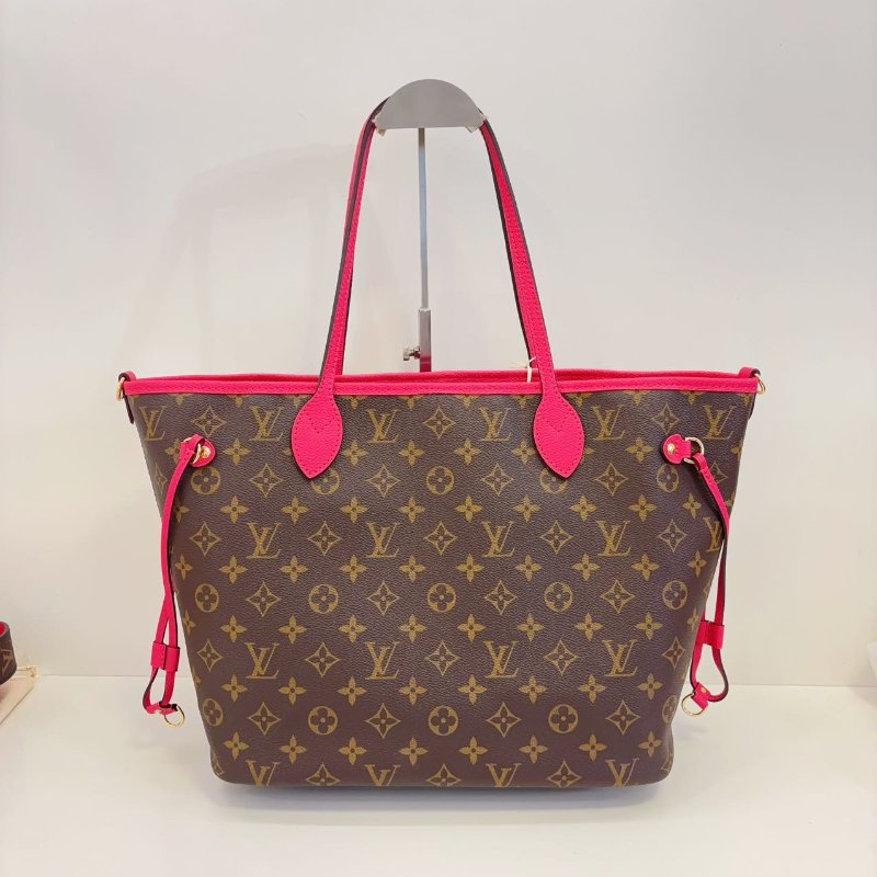 全新品 路易威登/Louis Vuitton 芯片款Neverfull雙麵 經典老花拼火龍果色 中号-1