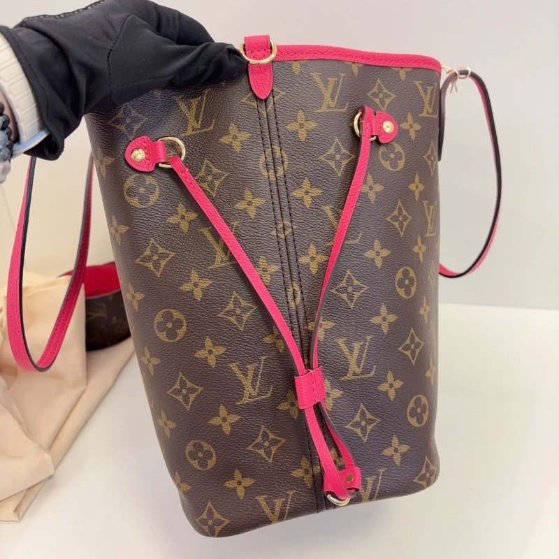 全新品 路易威登/Louis Vuitton 芯片款Neverfull雙麵 經典老花拼火龍果色 中号-2