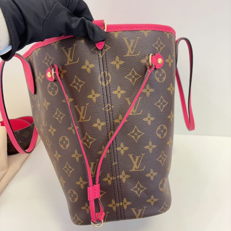 全新品 路易威登/Louis Vuitton 芯片款Neverfull雙麵 經典老花拼火龍果色 中号-3