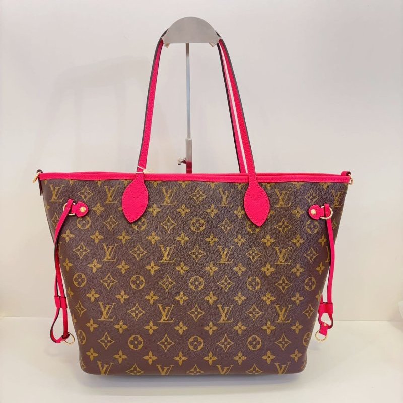 全新品 路易威登/Louis Vuitton 芯片款Neverfull雙麵 經典老花拼火龍果色 中号-5