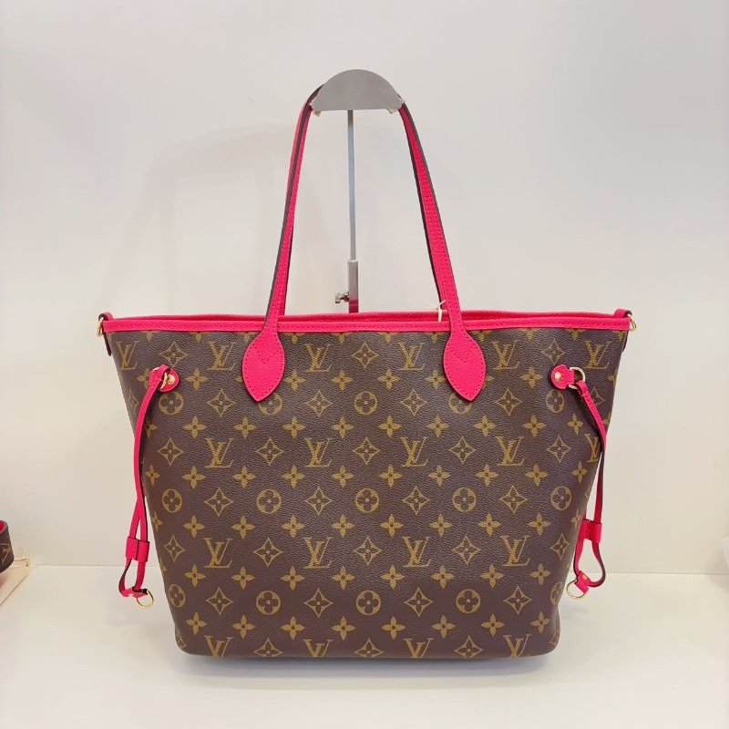 全新品 路易威登/Louis Vuitton 芯片款Neverfull雙麵 經典老花拼火龍果色 中号-6