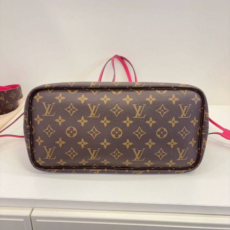 全新品 路易威登/Louis Vuitton 芯片款Neverfull雙麵 經典老花拼火龍果色 中号-7