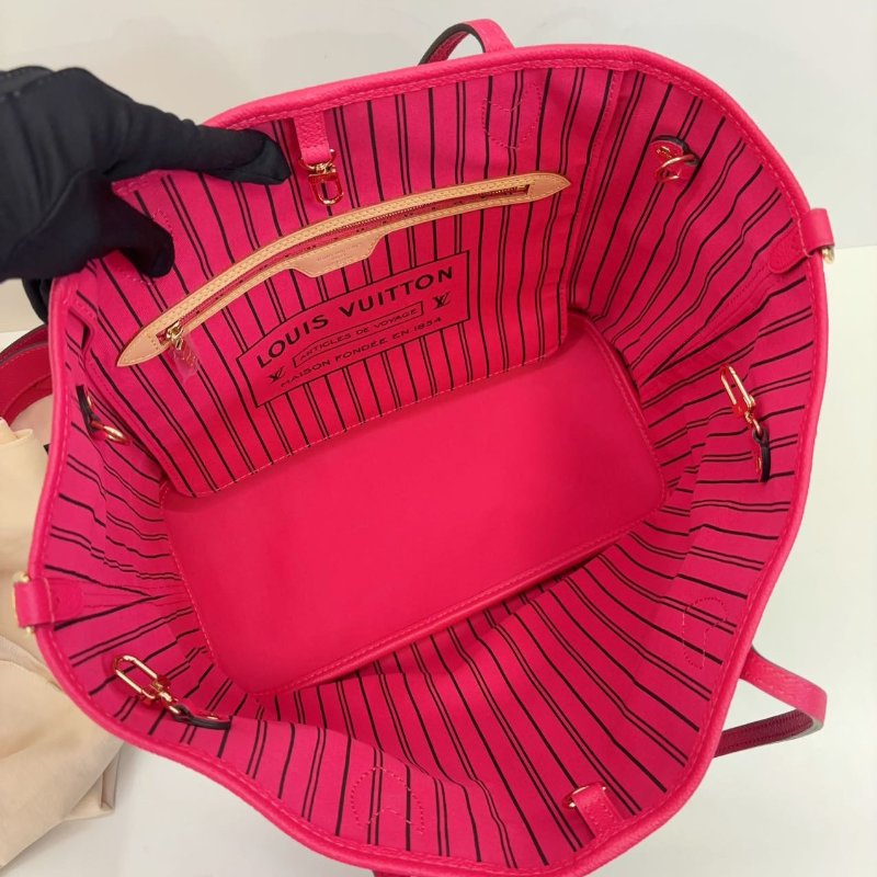 全新品 路易威登/Louis Vuitton 芯片款Neverfull雙麵 經典老花拼火龍果色 中号-8