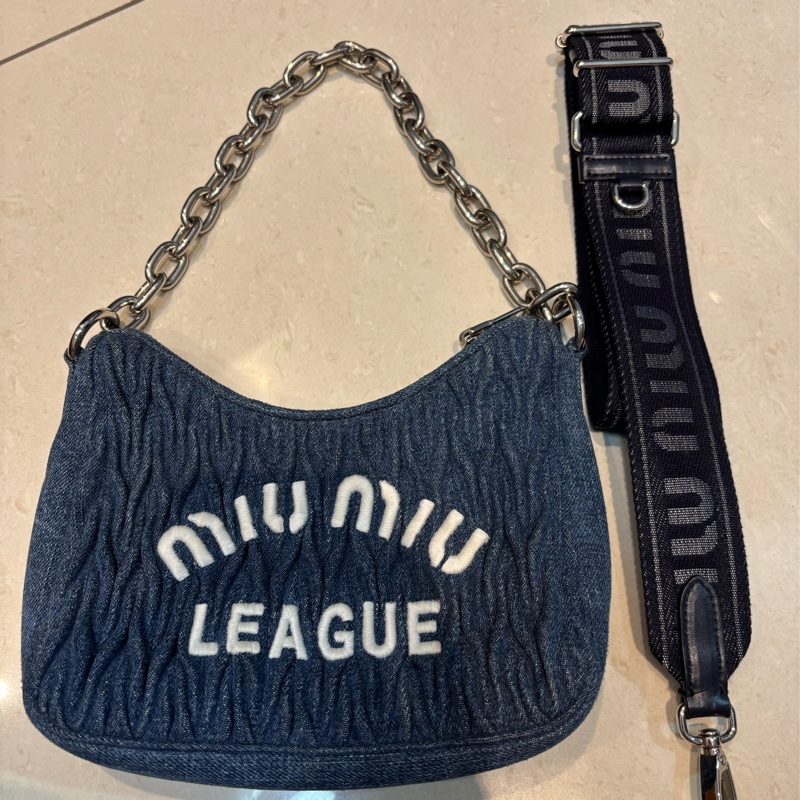 miumiu 牛仔抓皺 斜背/腋下 /手提 三用包-0