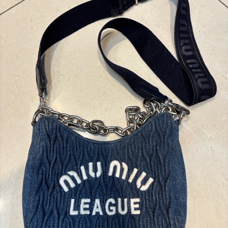 miumiu 牛仔抓皺 斜背/腋下 /手提 三用包-1