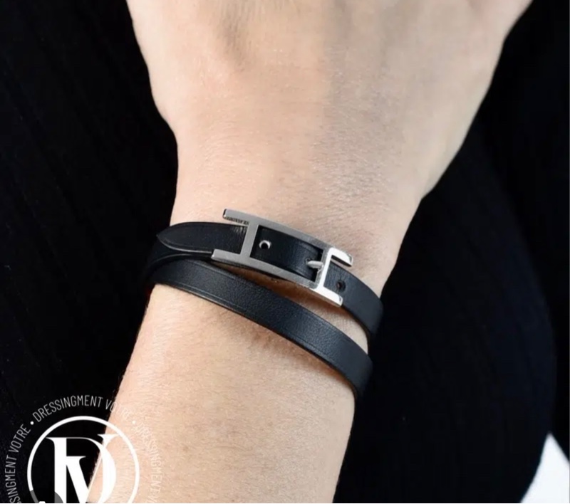 平台最低價近新閒置✨ 愛馬仕Hermès Behapi Double Tour三圈手環/黑銀/褐色-2