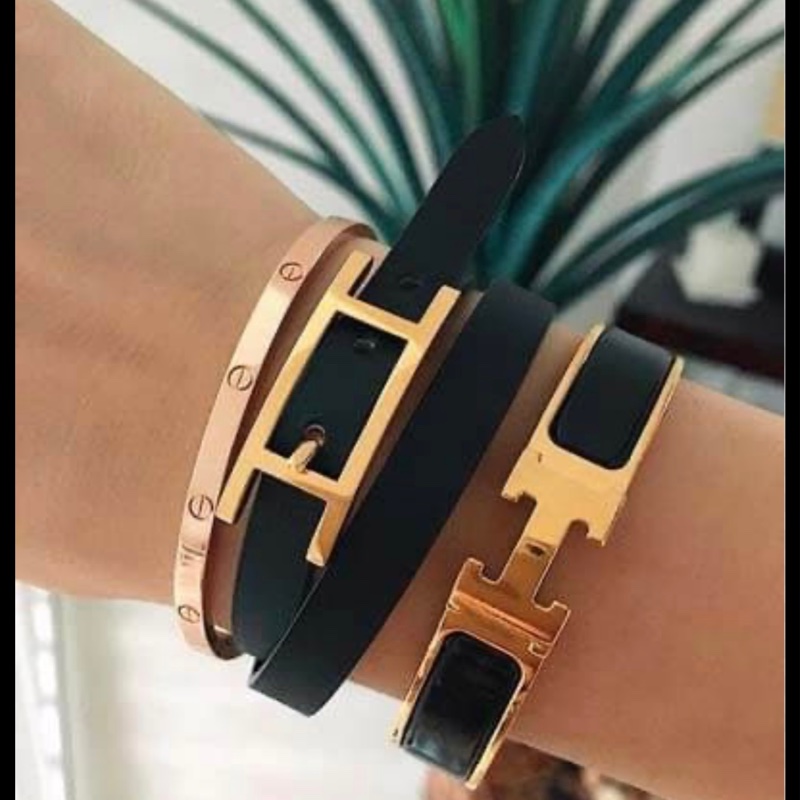 平台最低價近新閒置✨ 愛馬仕Hermès Behapi Double Tour三圈手環/黑銀/褐色-11