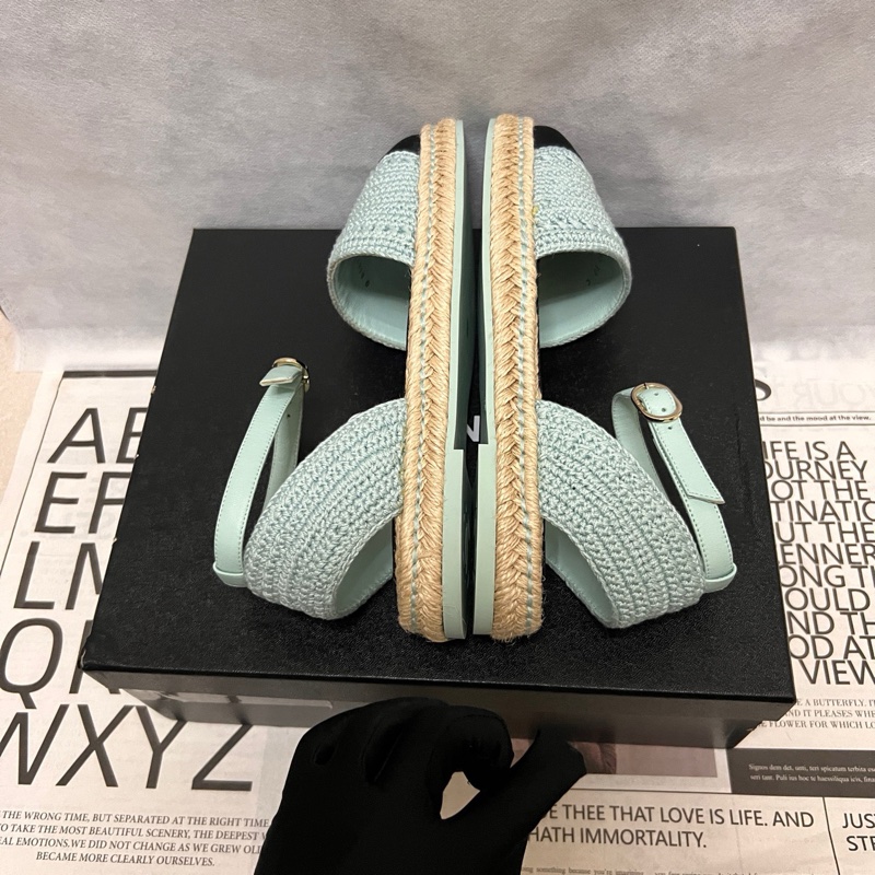 閒置未使用 香奈兒Chanel 藍色雙C大logo漁夫鞋37碼-6