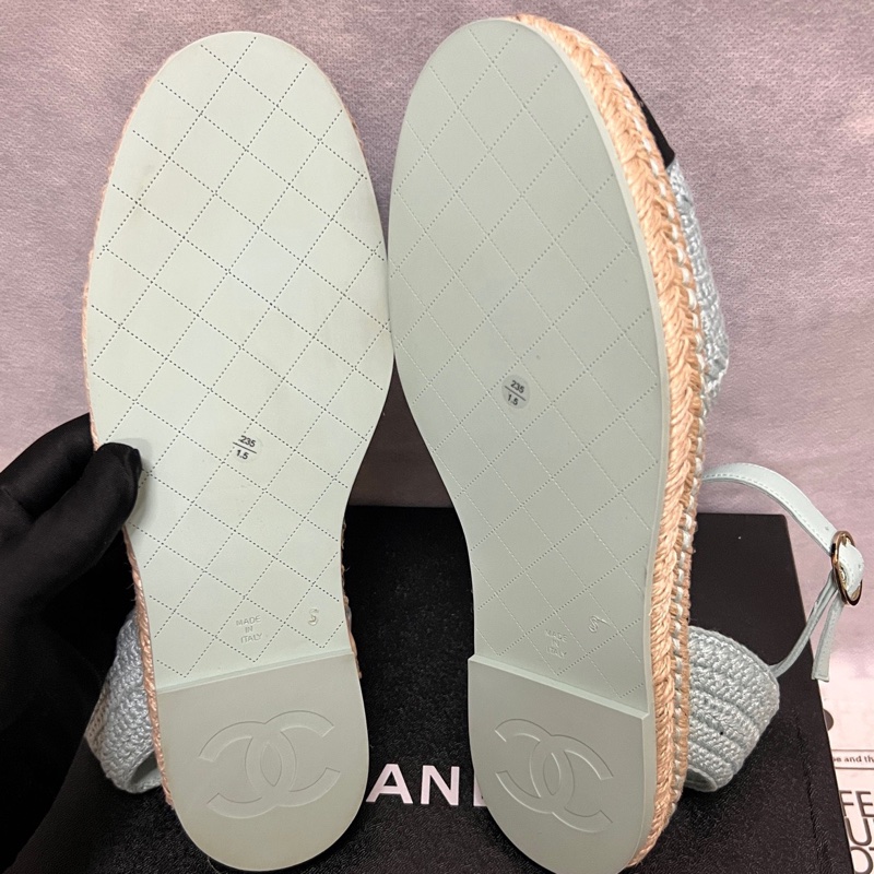 閒置未使用 香奈兒Chanel 藍色雙C大logo漁夫鞋37碼-7