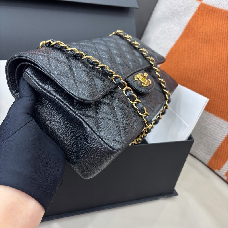 香奈兒/Chanel 黑金荔枝紋牛皮cf中號鏈條包-3