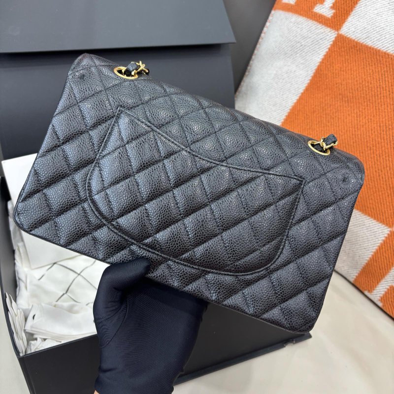 香奈兒/Chanel 黑金荔枝紋牛皮cf中號鏈條包-6