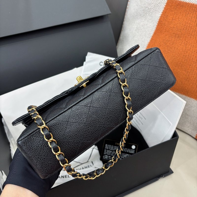 香奈兒/Chanel 黑金荔枝紋牛皮cf中號鏈條包-7