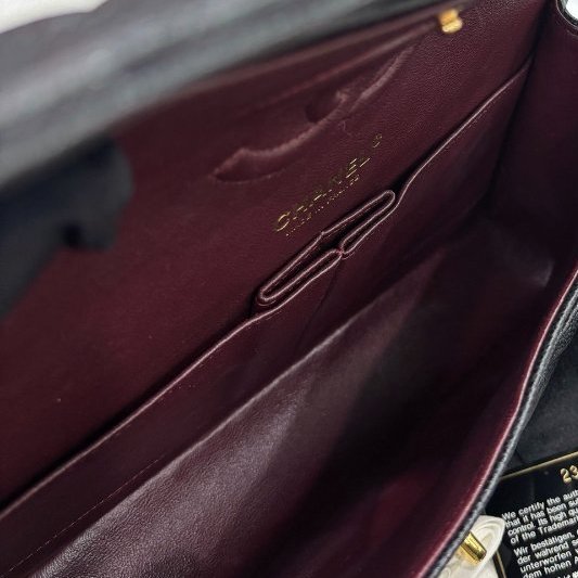 香奈兒/Chanel 黑金荔枝紋牛皮cf中號鏈條包-9