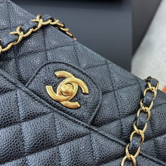 香奈兒/Chanel 黑金荔枝紋牛皮cf中號鏈條包-10