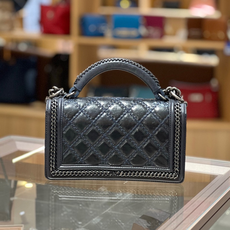 Chanel香奈儿宫廷手柄Leboy黑银山羊皮拼牛皮链条包-1