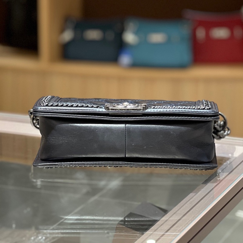 Chanel香奈儿宫廷手柄Leboy黑银山羊皮拼牛皮链条包-2