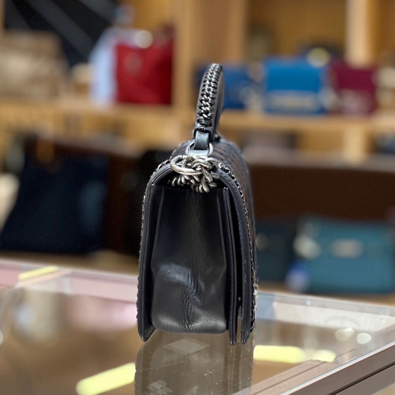 Chanel香奈儿宫廷手柄Leboy黑银山羊皮拼牛皮链条包-3