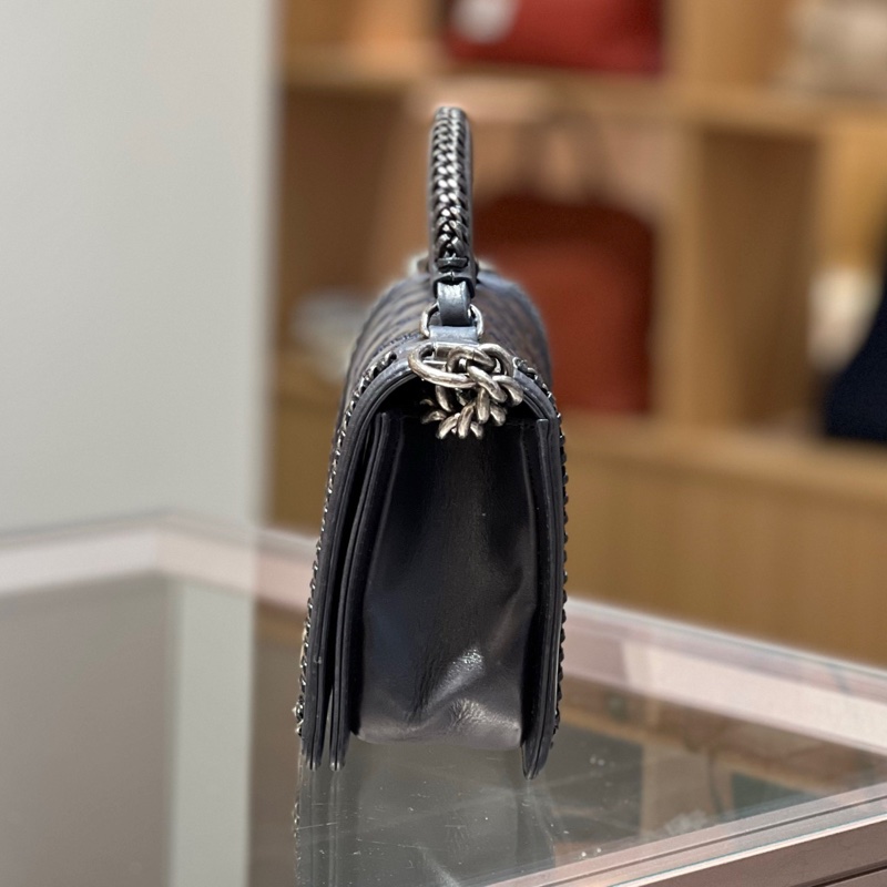 Chanel香奈儿宫廷手柄Leboy黑银山羊皮拼牛皮链条包-4