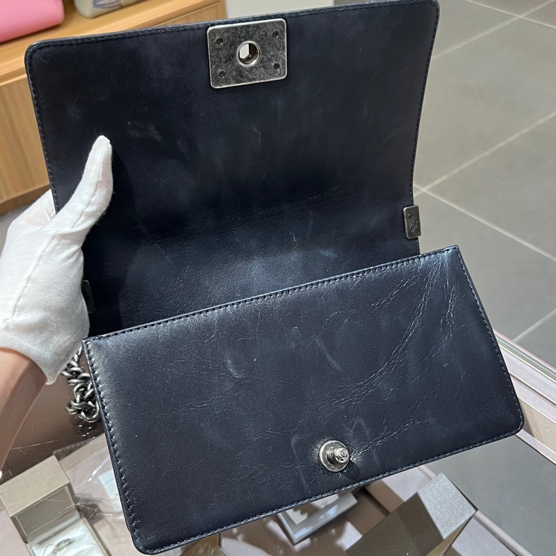 Chanel香奈儿宫廷手柄Leboy黑银山羊皮拼牛皮链条包-5