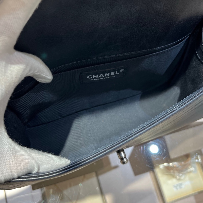 Chanel香奈儿宫廷手柄Leboy黑银山羊皮拼牛皮链条包-6