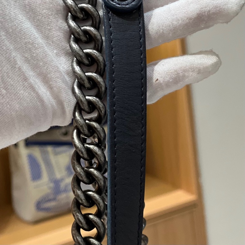 Chanel香奈儿宫廷手柄Leboy黑银山羊皮拼牛皮链条包-7