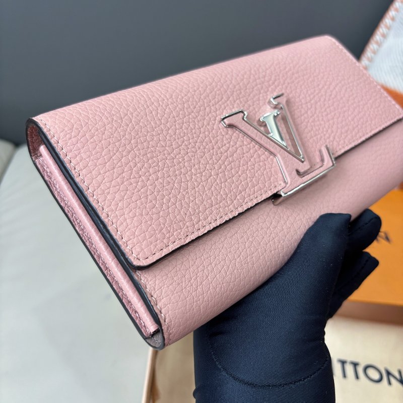 近新品 路易威登/Louis Vuitton Capucines繫列粉色全皮長款錢包-3