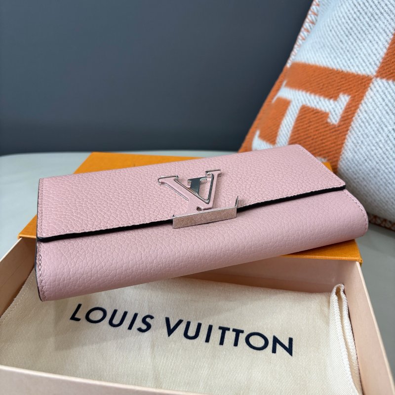 近新品 路易威登/Louis Vuitton Capucines繫列粉色全皮長款錢包-4