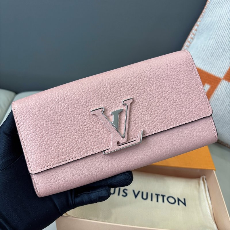 近新品 路易威登/Louis Vuitton Capucines繫列粉色全皮長款錢包-5