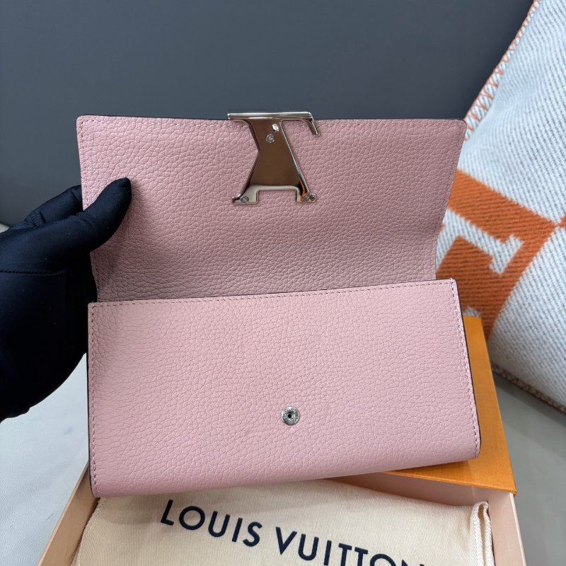近新品 路易威登/Louis Vuitton Capucines繫列粉色全皮長款錢包-8