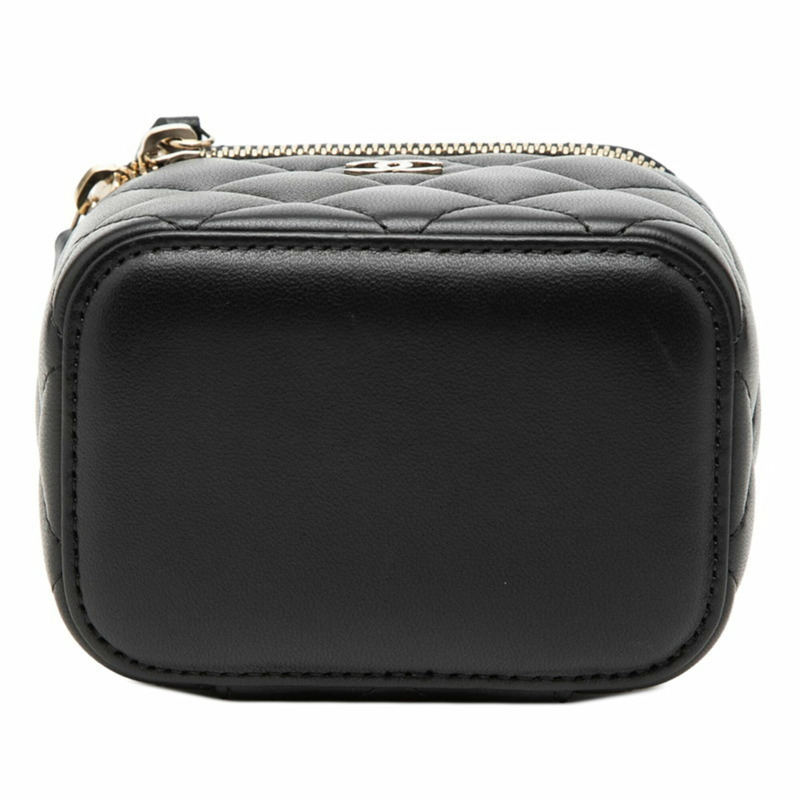 香奈兒 Coco Mark Matelassé 迷你化妝包鏈條單背包黑色羊皮女士 CHANEL-2