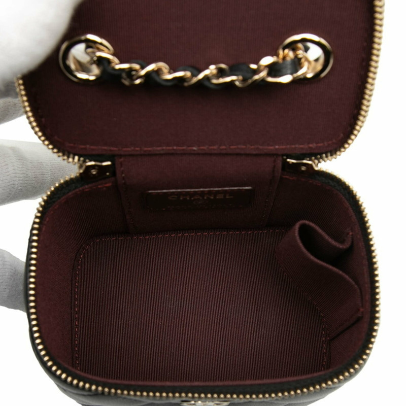 香奈兒 Coco Mark Matelassé 迷你化妝包鏈條單背包黑色羊皮女士 CHANEL-3