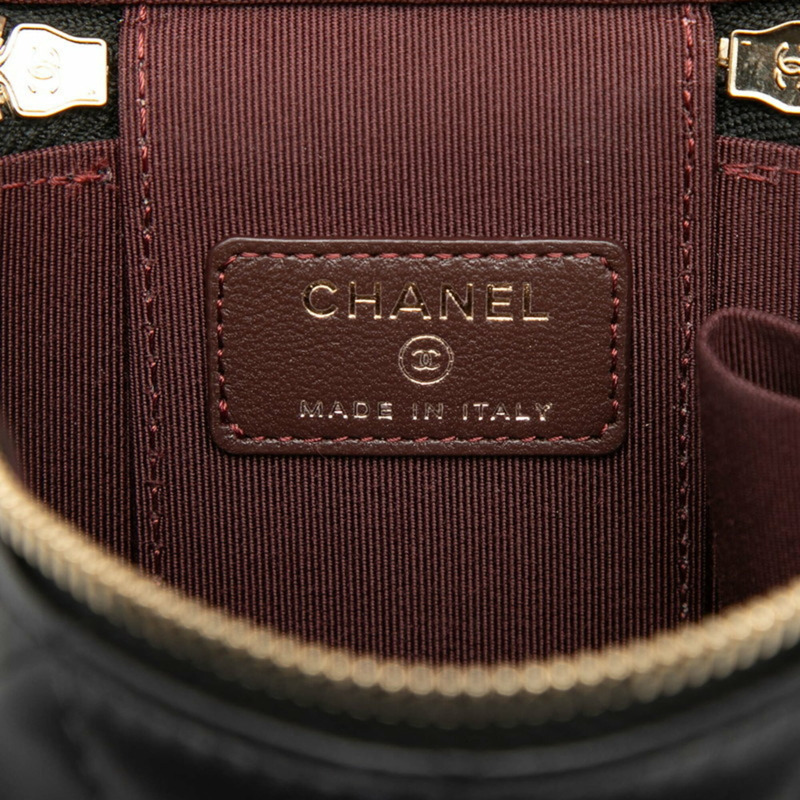 香奈兒 Coco Mark Matelassé 迷你化妝包鏈條單背包黑色羊皮女士 CHANEL-4