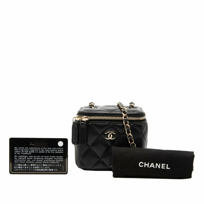 香奈兒 Coco Mark Matelassé 迷你化妝包鏈條單背包黑色羊皮女士 CHANEL-6