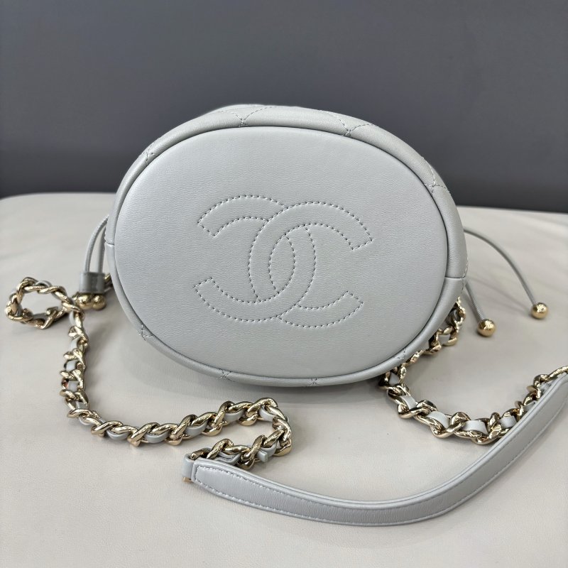 芯片款 香奈兒/Chanel 淺灰色抽繩水桶包-8