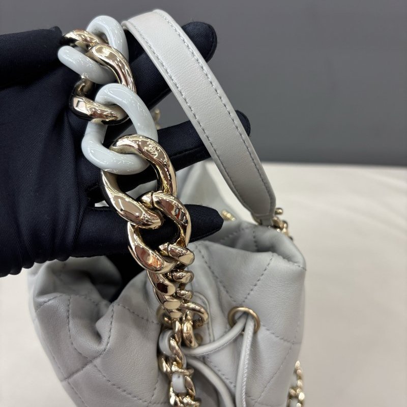 芯片款 香奈兒/Chanel 淺灰色抽繩水桶包-10