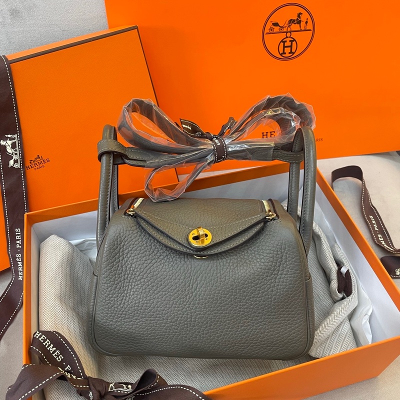 Hermes 愛馬仕mini Lindy 積雨雲灰金扣积-1