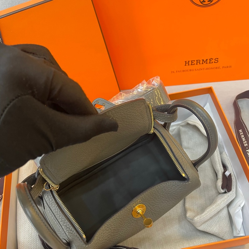 Hermes 愛馬仕mini Lindy 積雨雲灰金扣积-3