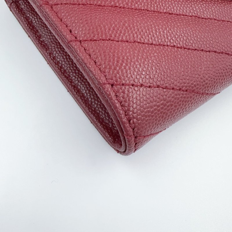 YSL紅色金釦粒紋牛皮山形紋下蓋長夾372264-7